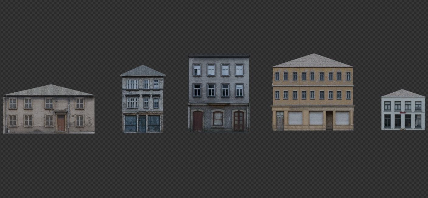 Old Buildings pack of 5 Low-poly 3D model_1