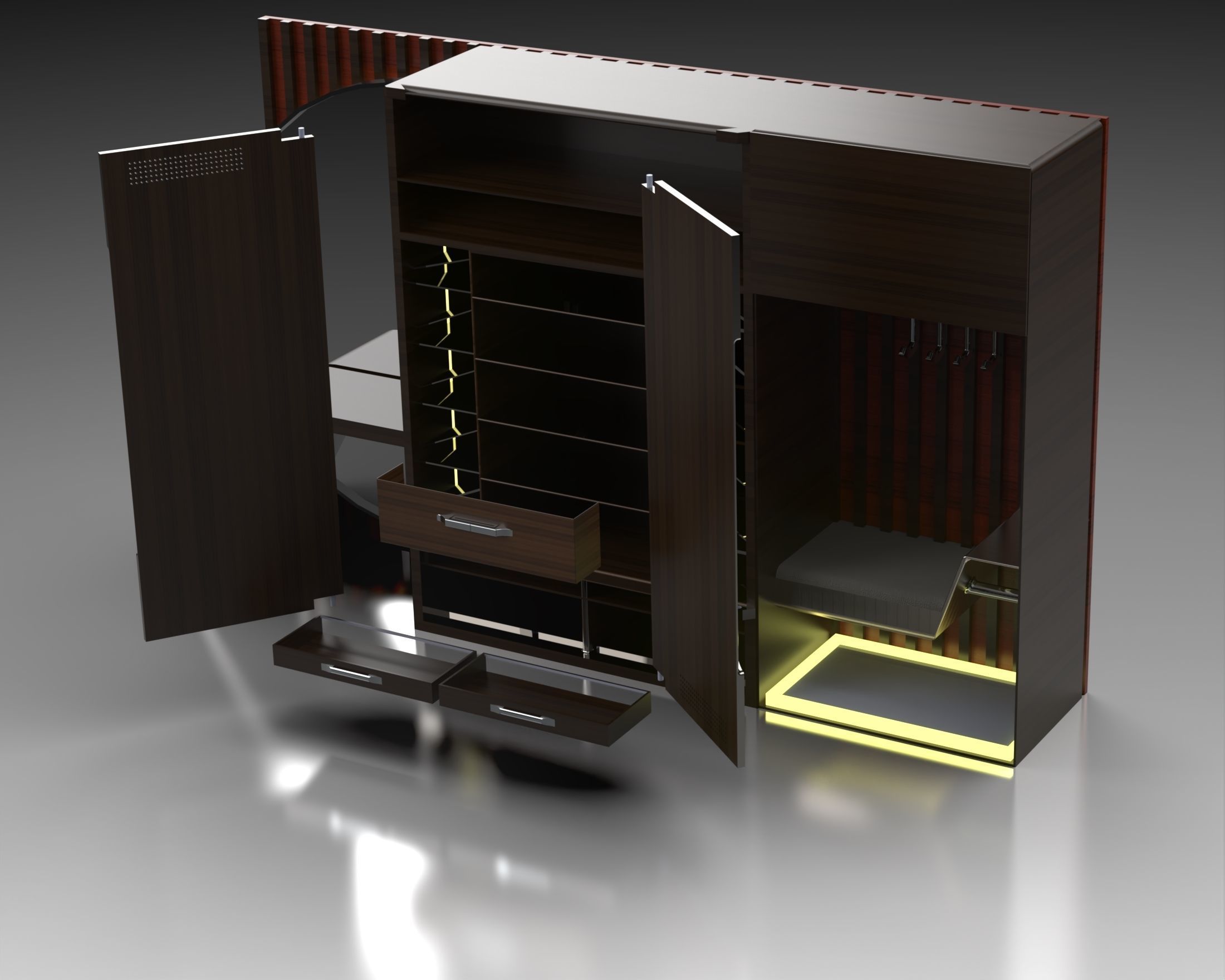 wall closet with back light mirror 3D model_5
