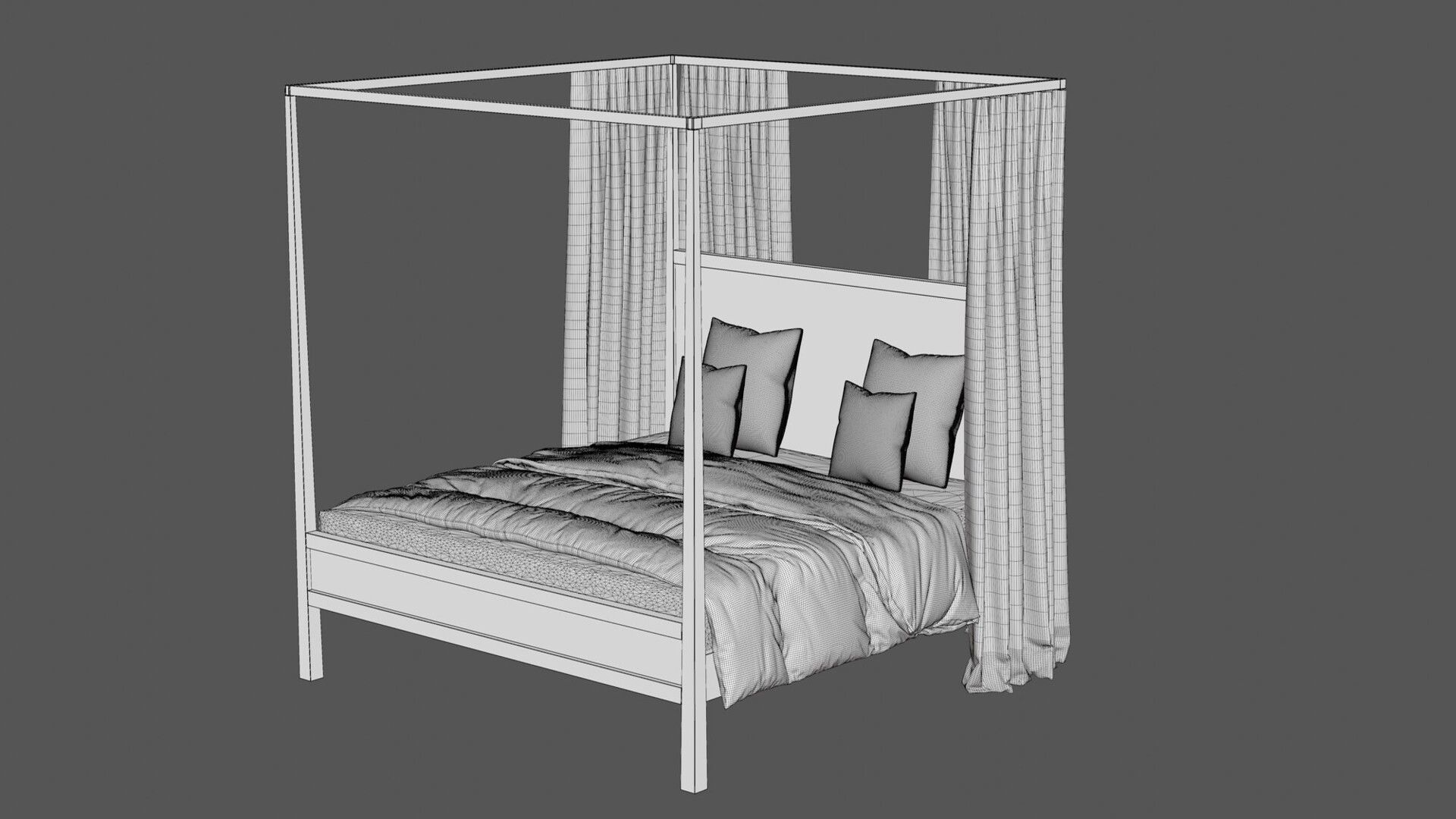 Keaton Four Poster Bed 3D model_5
