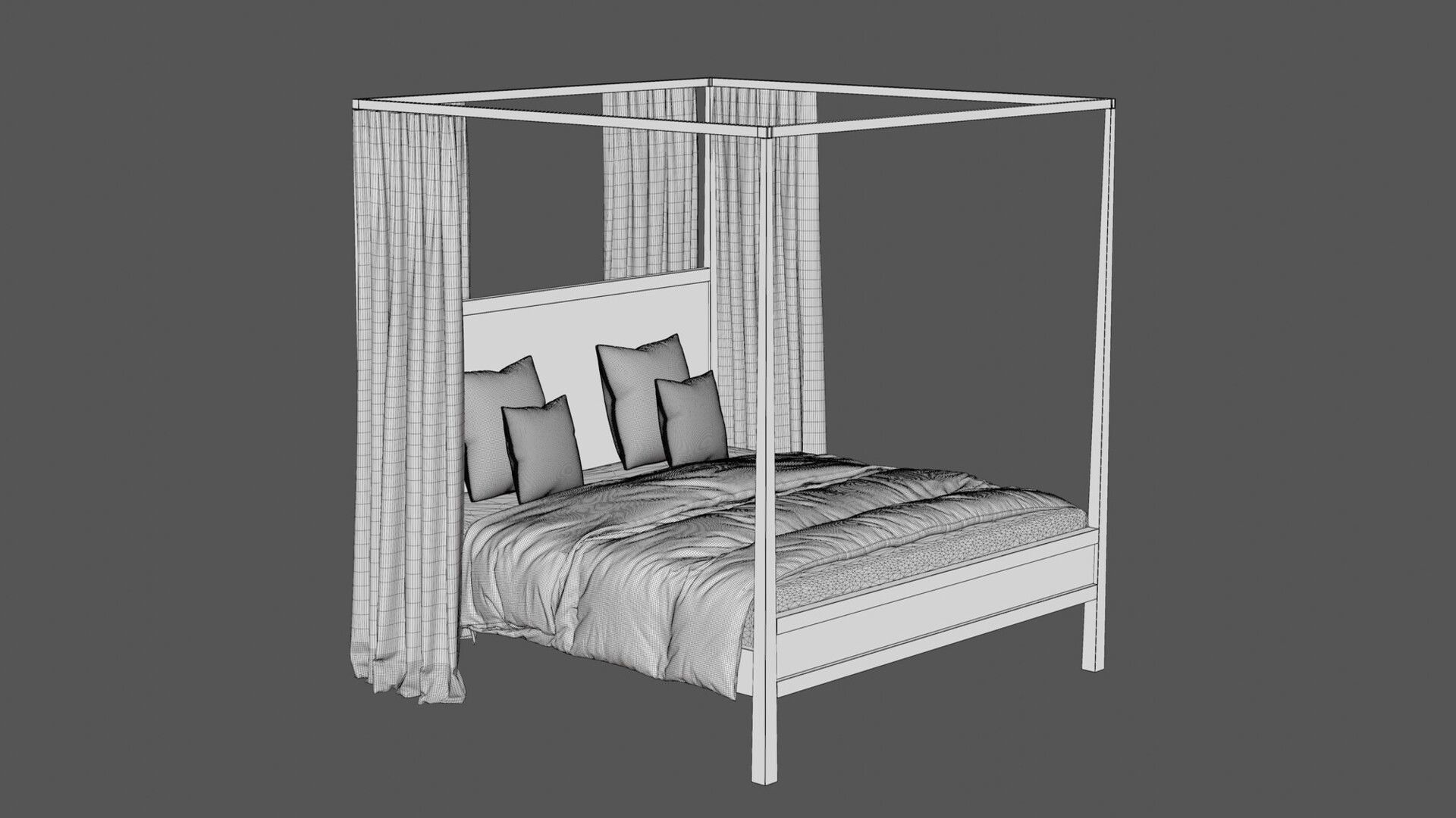 Keaton Four Poster Bed 3D model_6