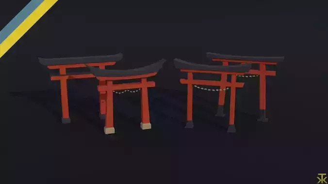 Cartoon Torii Gate Polygonal Style