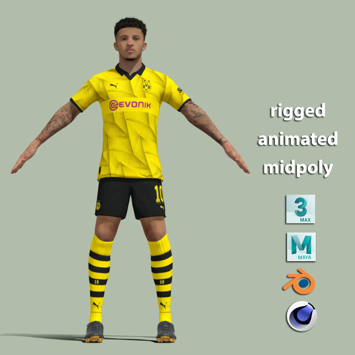 T-Pose Rigged Jadon Sancho Borussia Dortmund 3D model_2