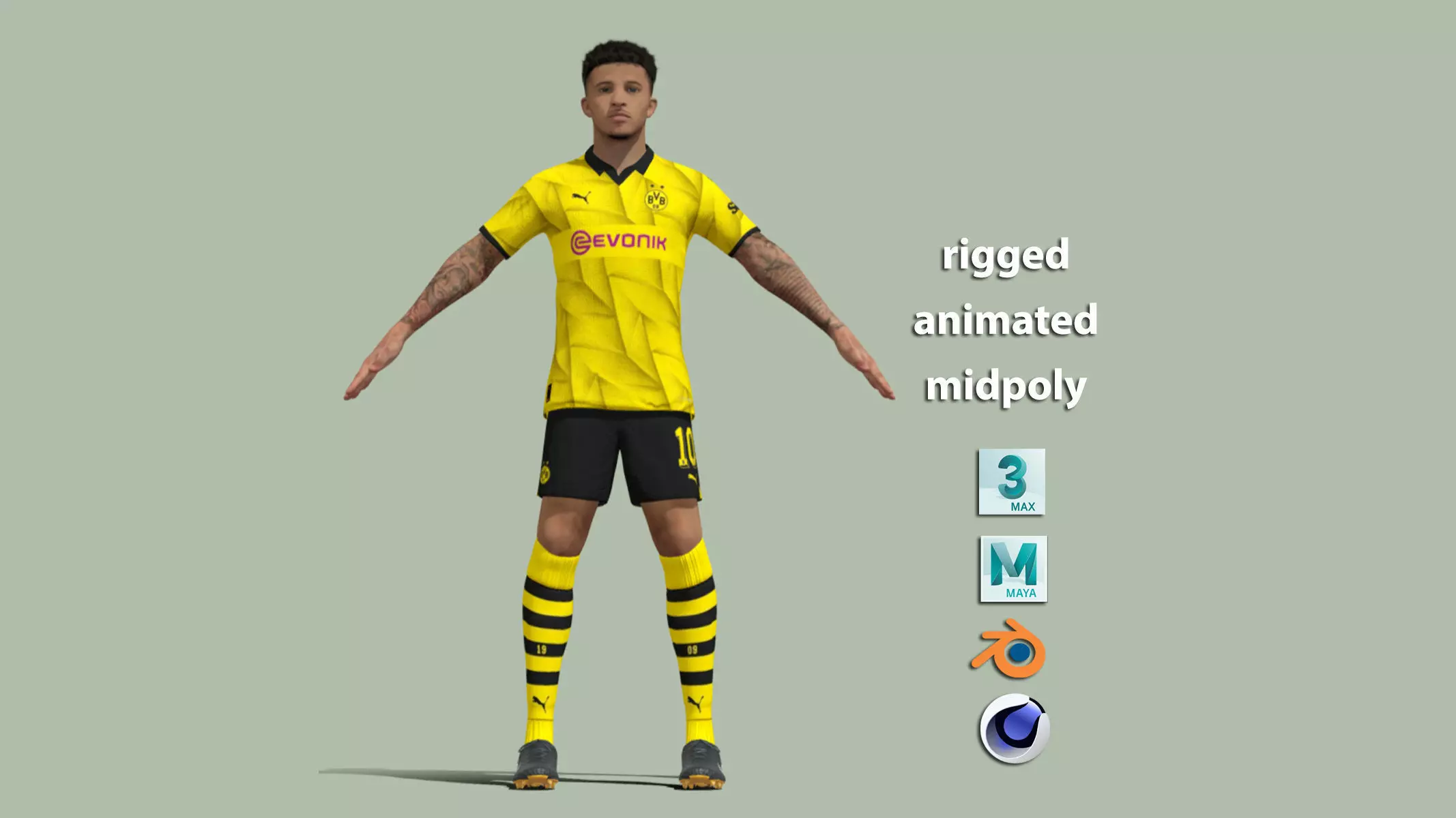 T-Pose Rigged Jadon Sancho Borussia Dortmund 3D model_0