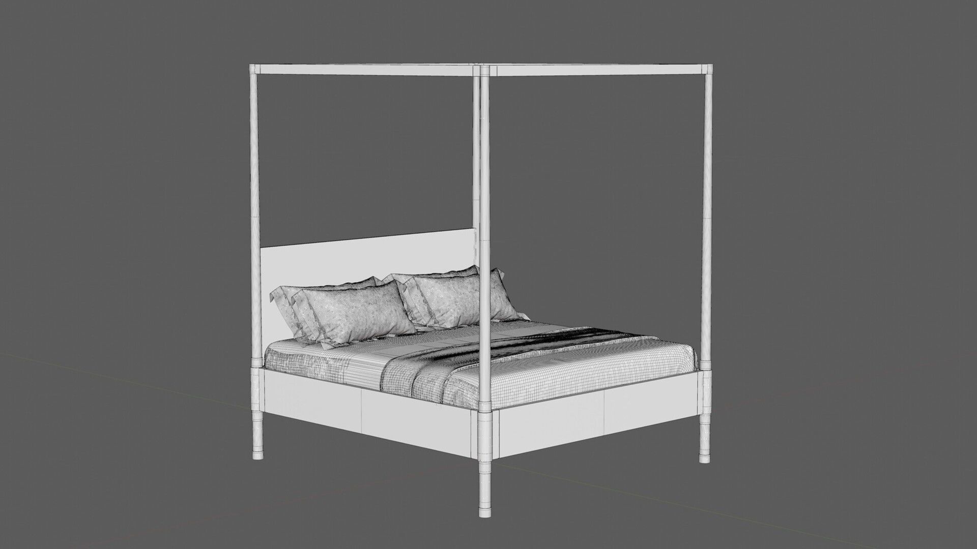 Teresa Four Poster Bed 3D model_5