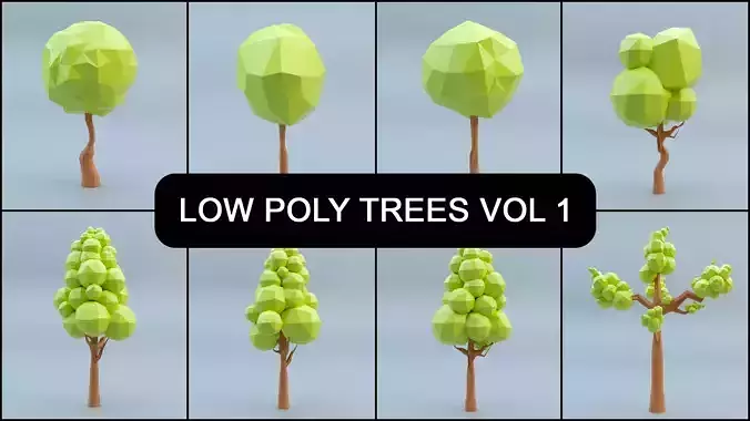 Low-poly 3D model Tree Set
