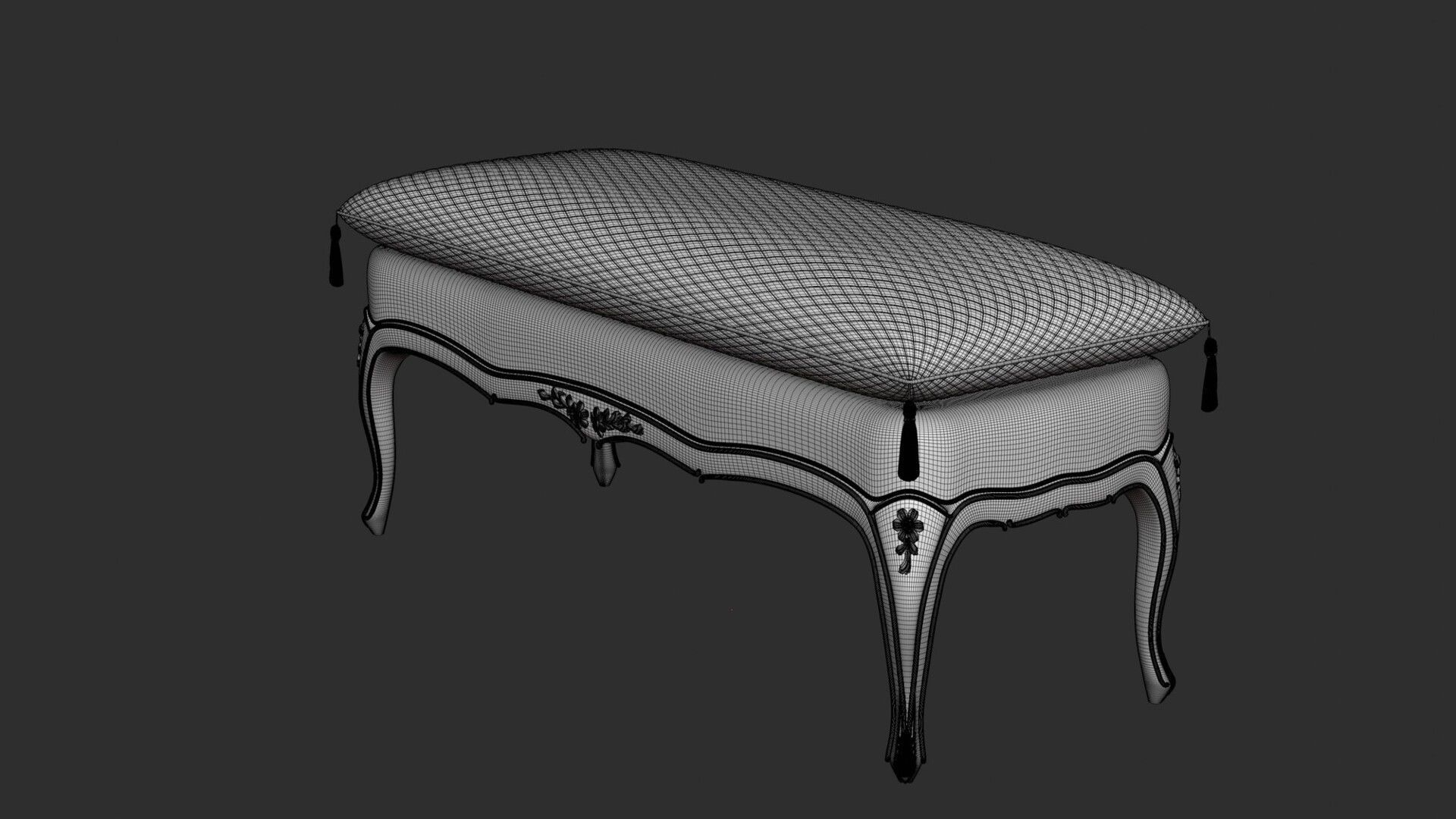 French Provincial Rococco Bench 3D model_5