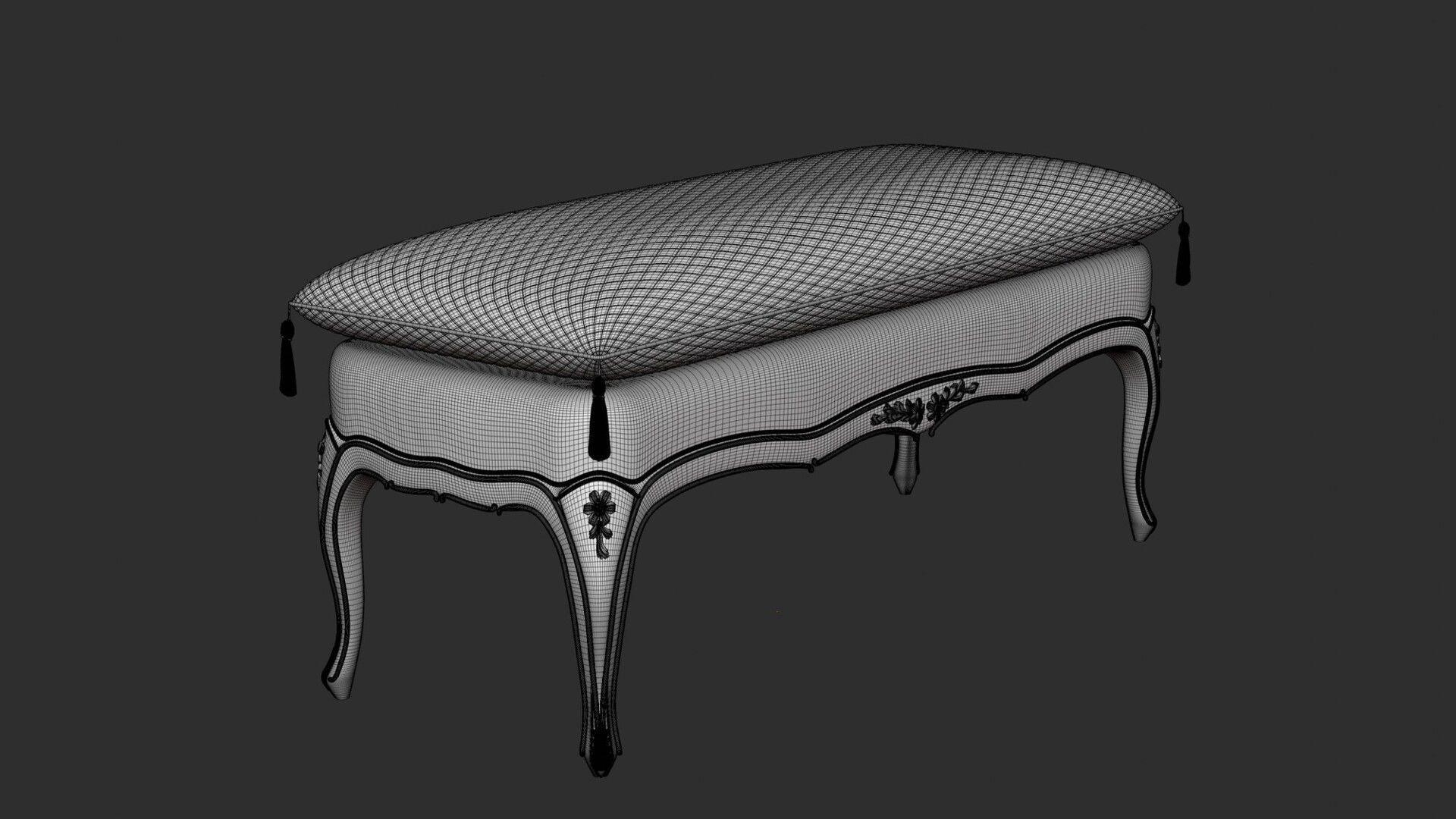 French Provincial Rococco Bench 3D model_6