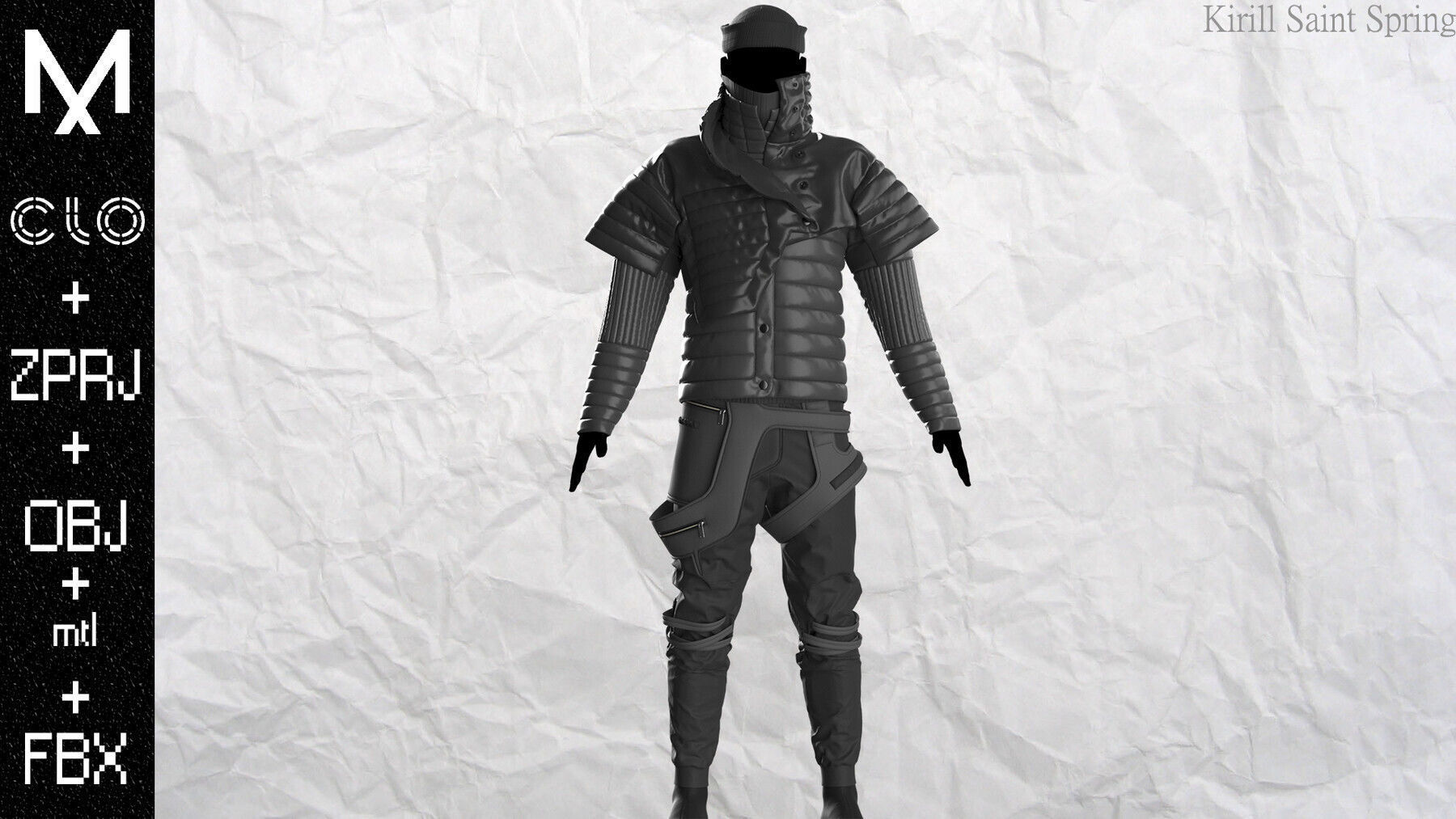 Cyberpunk Outfit Marvelous designer Clo3d OBJ mtl FBX ZPRJ 3D model_2