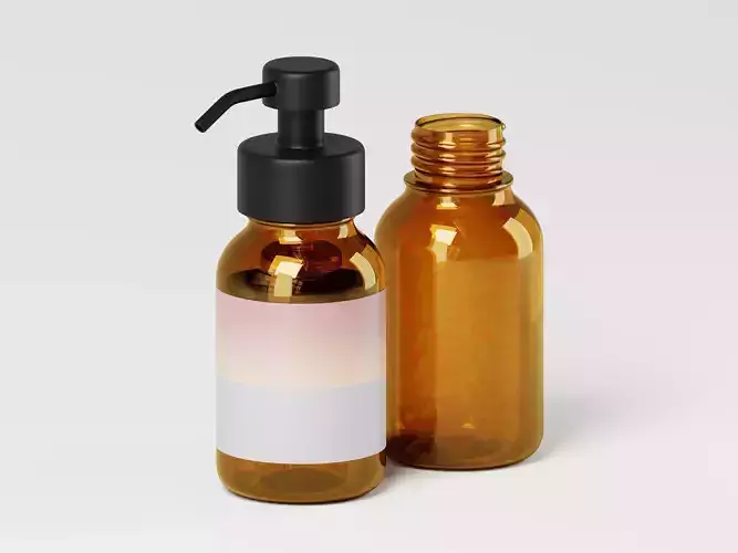 Amber Glass Pump Bottle 3D Model