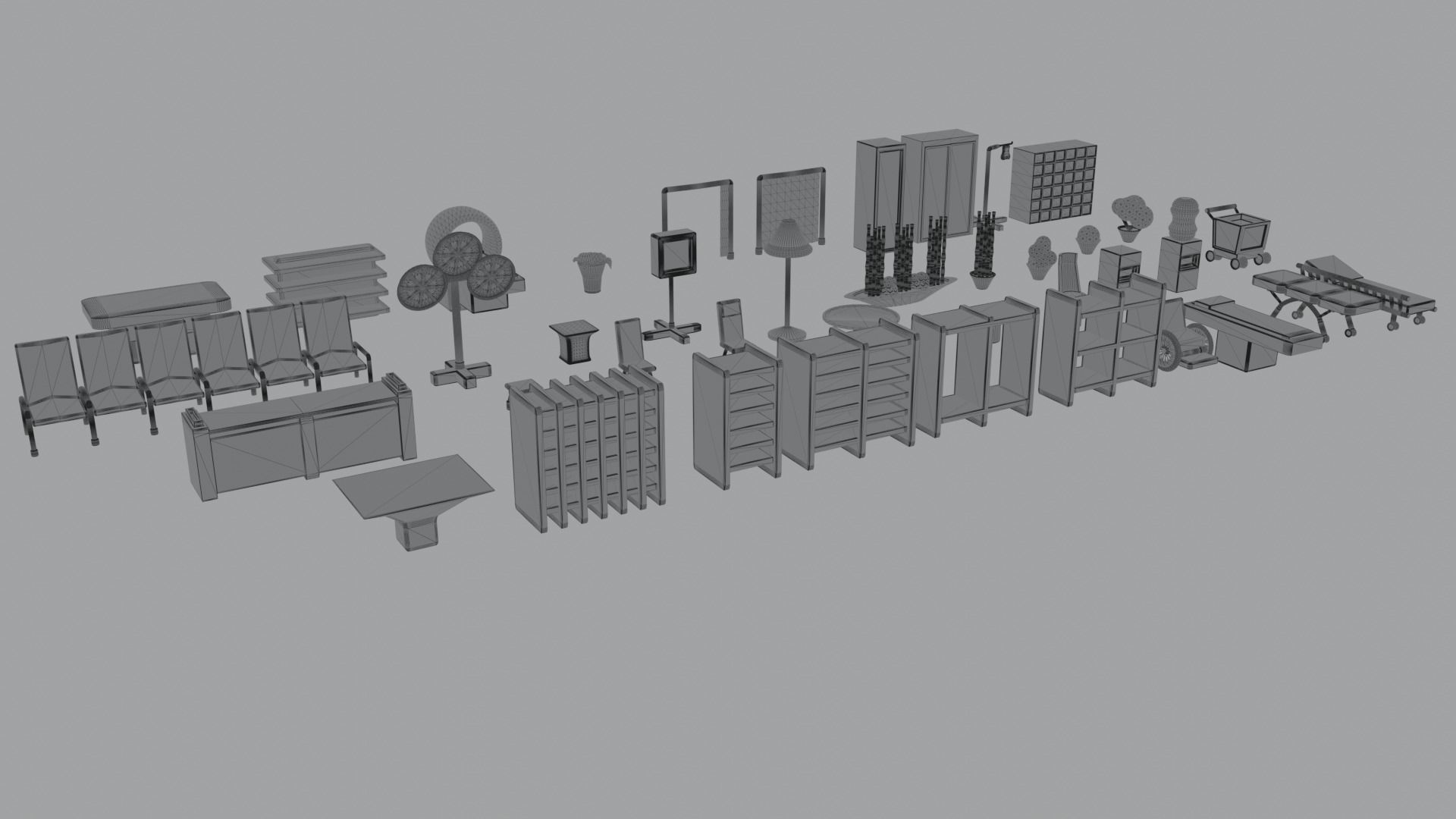  40 Objects Low Poly Hospital Furniture Pack 3D model Low-poly 3D model_5