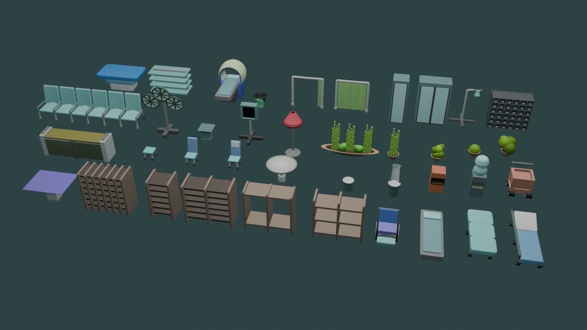  40 Objects Low Poly Hospital Furniture Pack 3D model Low-poly 3D model_1