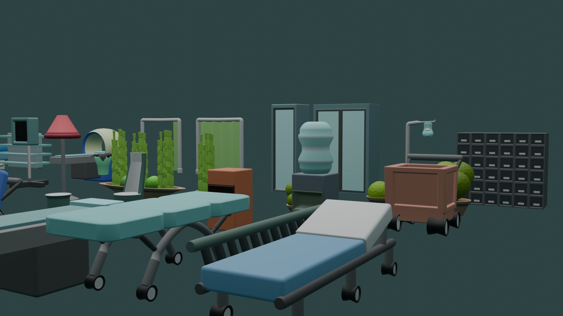  40 Objects Low Poly Hospital Furniture Pack 3D model Low-poly 3D model_4