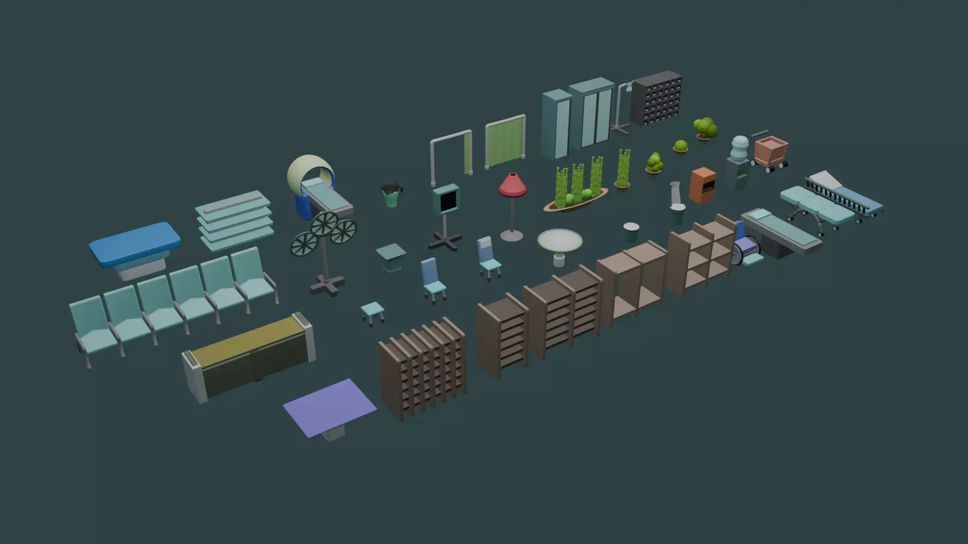  40 Objects Low Poly Hospital Furniture Pack 3D model Low-poly 3D model_0
