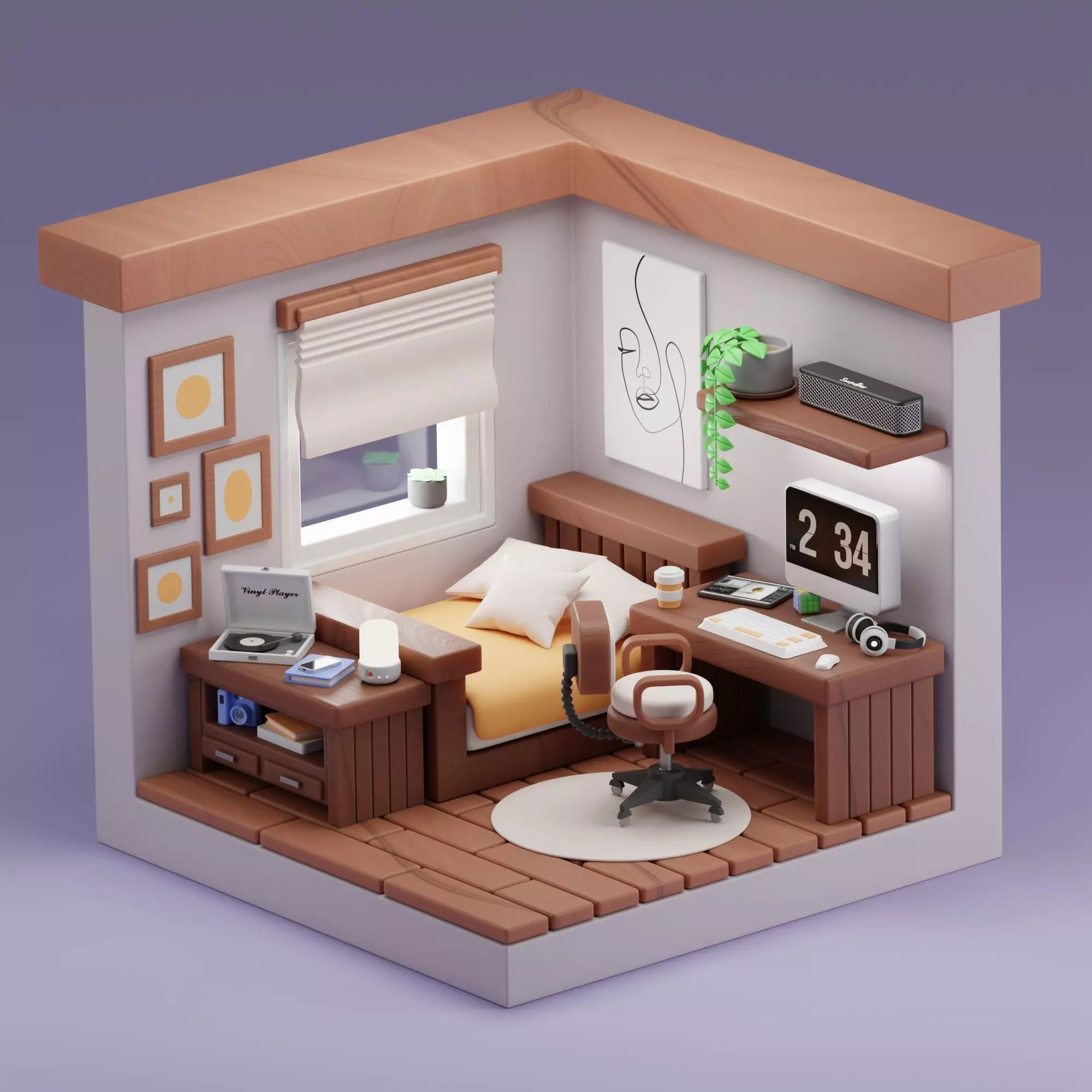 Cozy bedroom 3D model_0