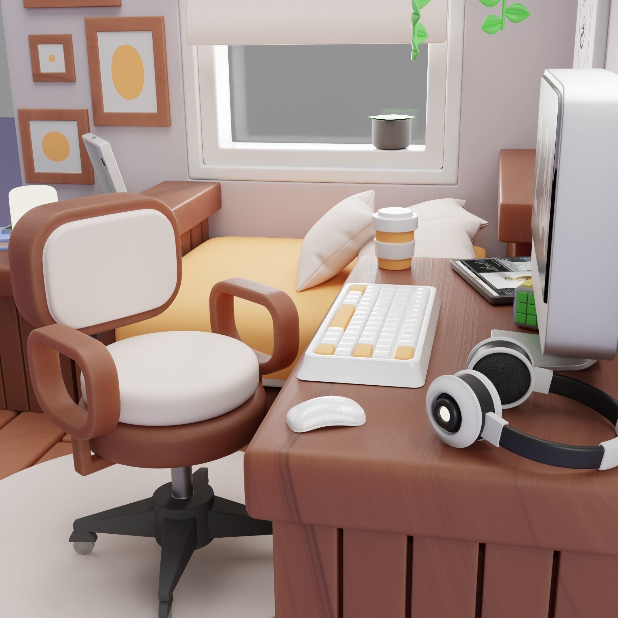 Cozy bedroom 3D model_1