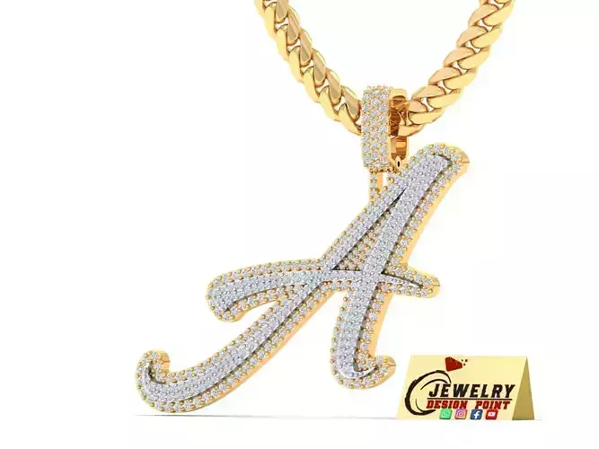 Custom Initial A Letter Diamond Pendant A to Z Alphabet Necklace 3D print model