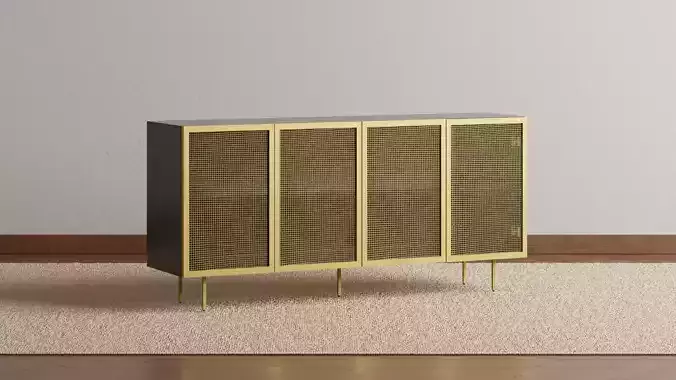 Brass Wire Mesh Cabinet Credenza