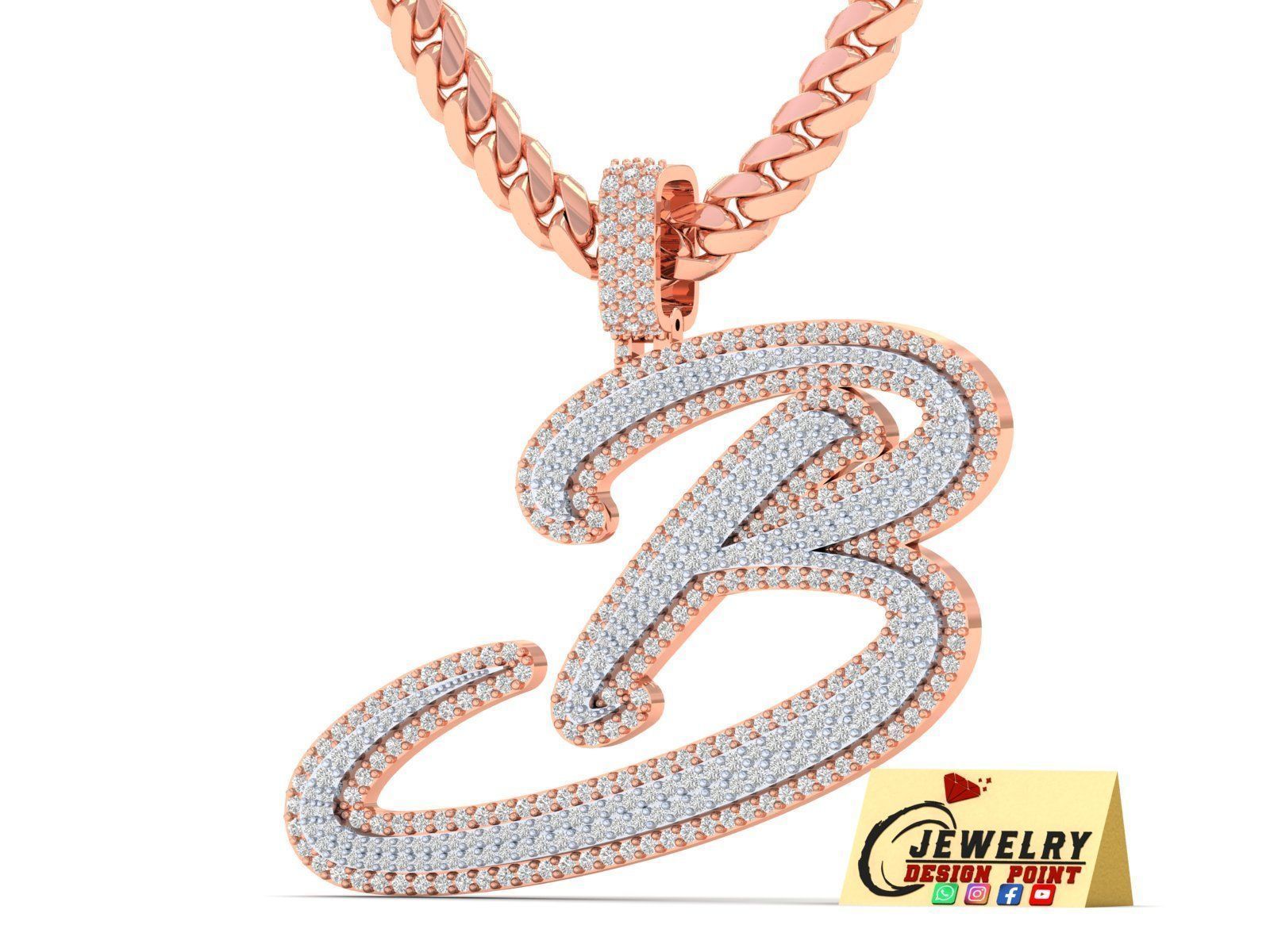 Custom Initial B Letter Diamond Pendant A to Z Alphabet Necklace 3D print model_2