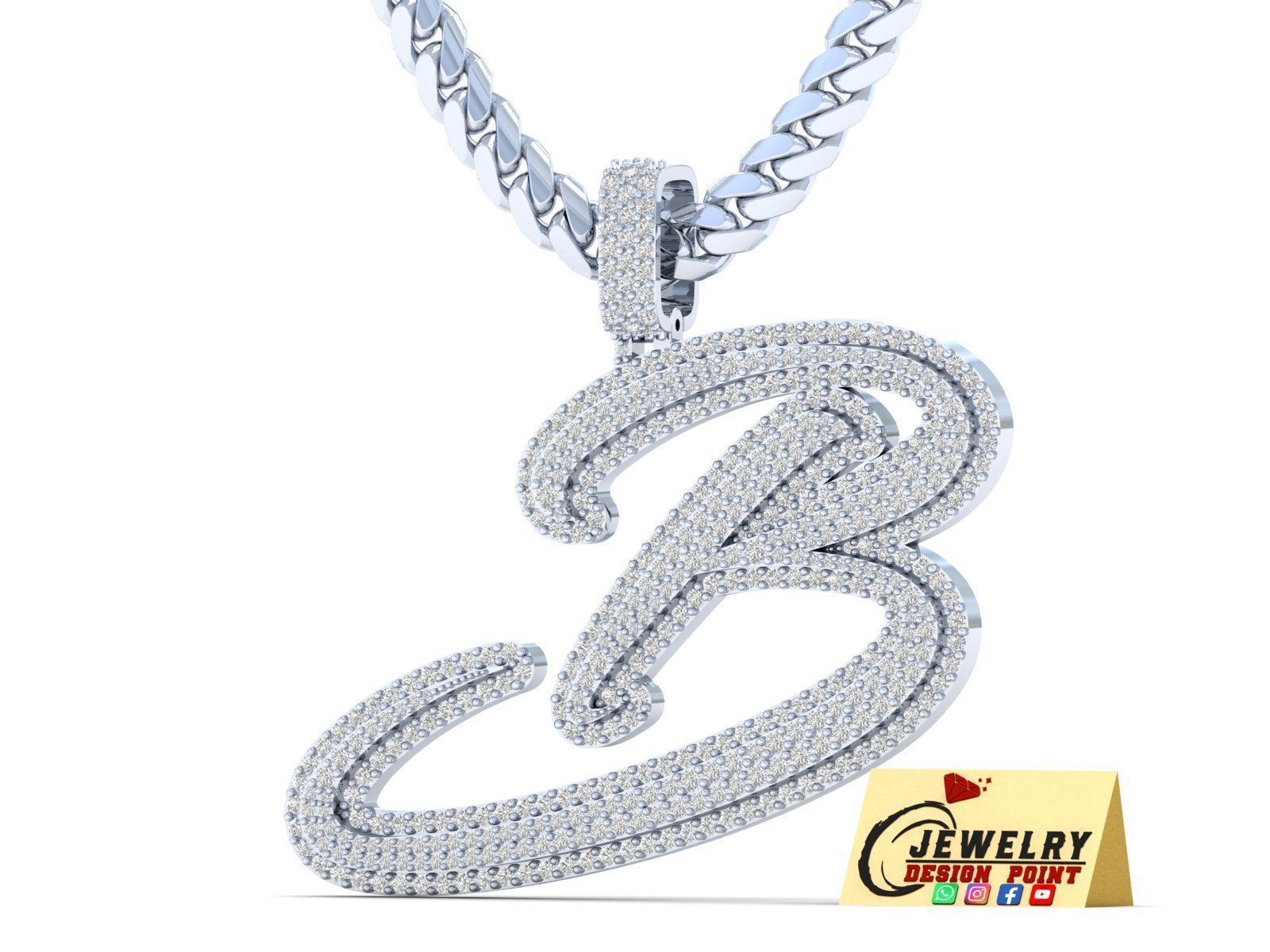 Custom Initial B Letter Diamond Pendant A to Z Alphabet Necklace 3D print model_3
