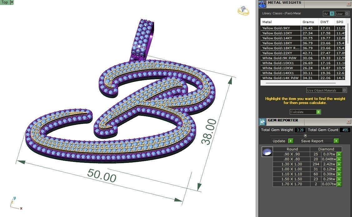 Custom Initial B Letter Diamond Pendant A to Z Alphabet Necklace 3D print model_6