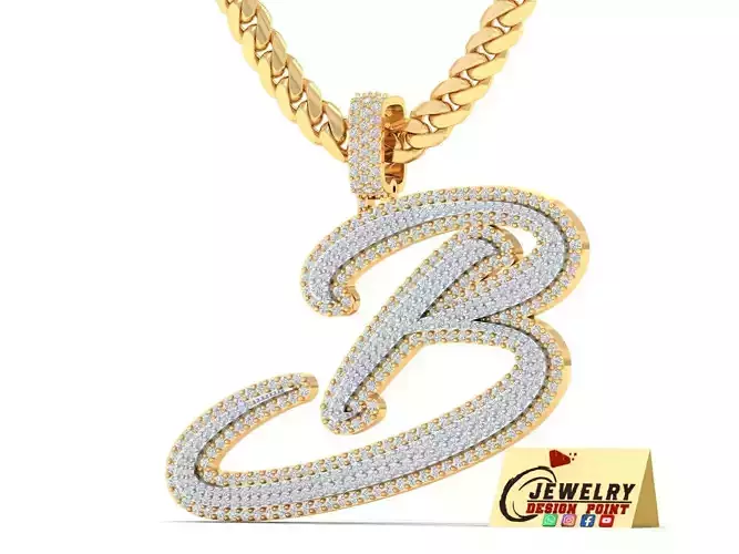 Custom Initial B Letter Diamond Pendant A to Z Alphabet Necklace 3D print model