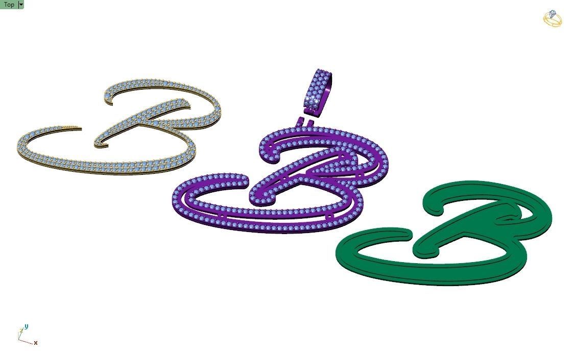 Custom Initial B Letter Diamond Pendant A to Z Alphabet Necklace 3D print model_9