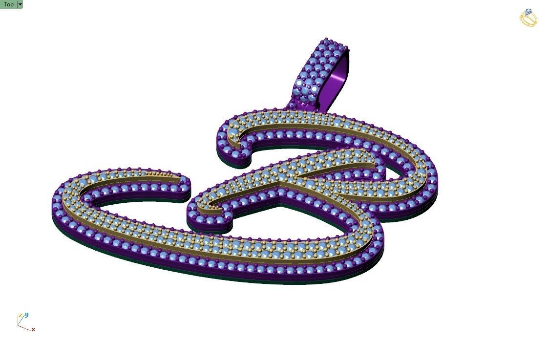 Custom Initial B Letter Diamond Pendant A to Z Alphabet Necklace 3D print model_4