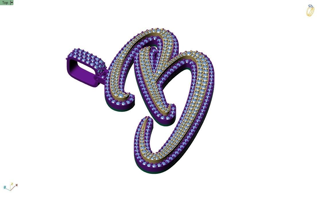 Custom Initial B Letter Diamond Pendant A to Z Alphabet Necklace 3D print model_8