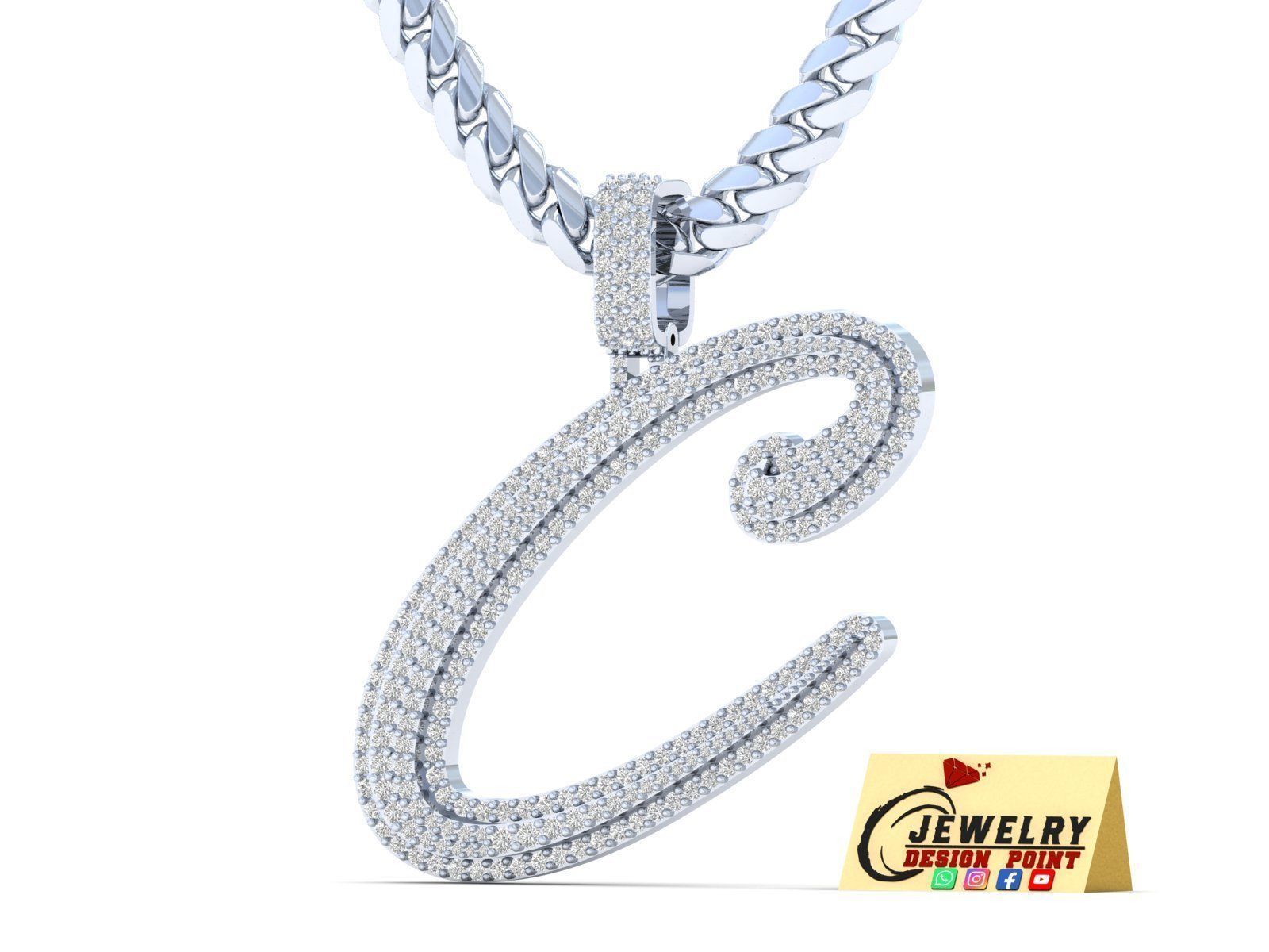 Custom Initial C Letter Diamond Pendant A to Z Alphabet Necklace 3D print model_3