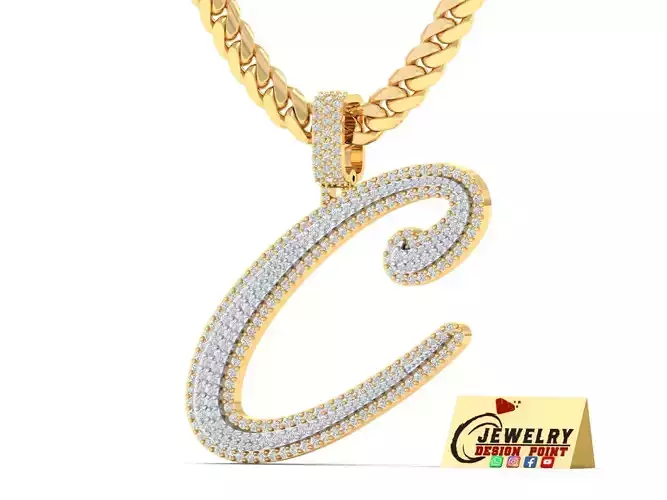 Custom Initial C Letter Diamond Pendant A to Z Alphabet Necklace 3D print model