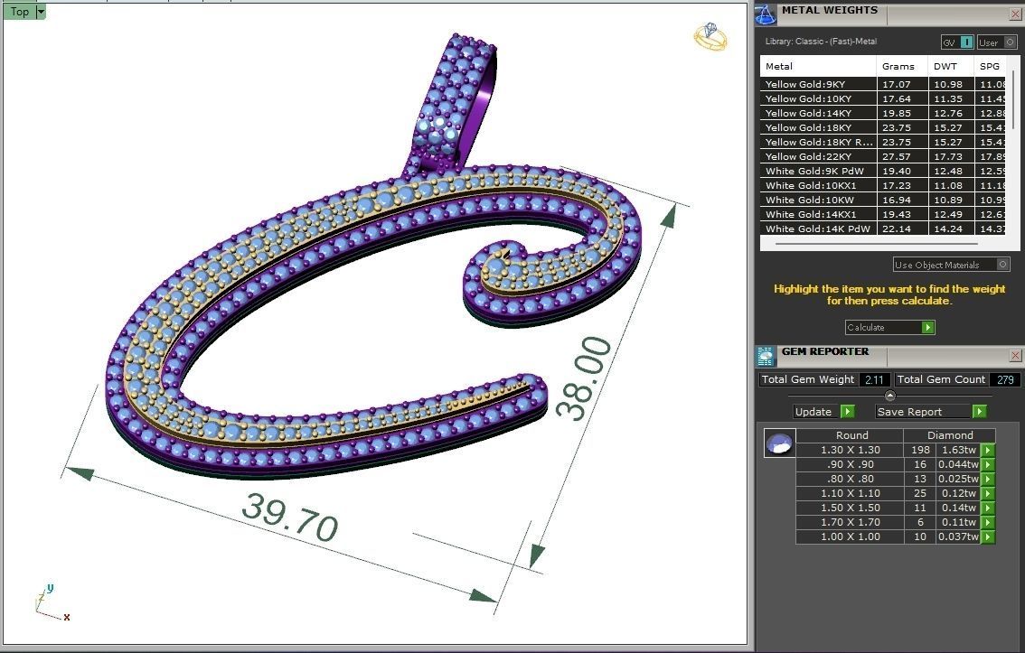 Custom Initial C Letter Diamond Pendant A to Z Alphabet Necklace 3D print model_6