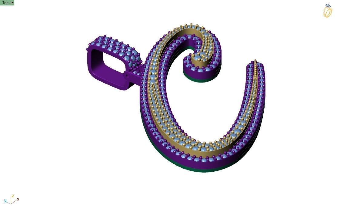 Custom Initial C Letter Diamond Pendant A to Z Alphabet Necklace 3D print model_8