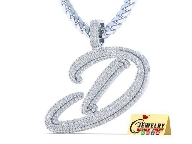 Custom Initial D Letter Diamond Pendant A to Z Alphabet Necklace 3D print model_3