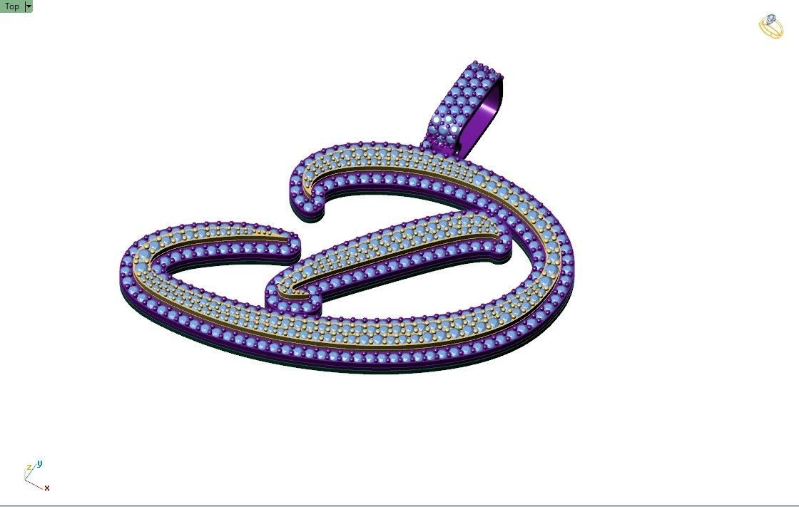 Custom Initial D Letter Diamond Pendant A to Z Alphabet Necklace 3D print model_4