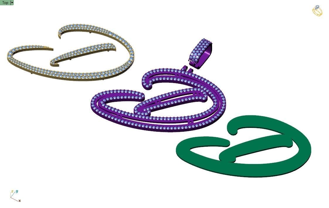 Custom Initial D Letter Diamond Pendant A to Z Alphabet Necklace 3D print model_9