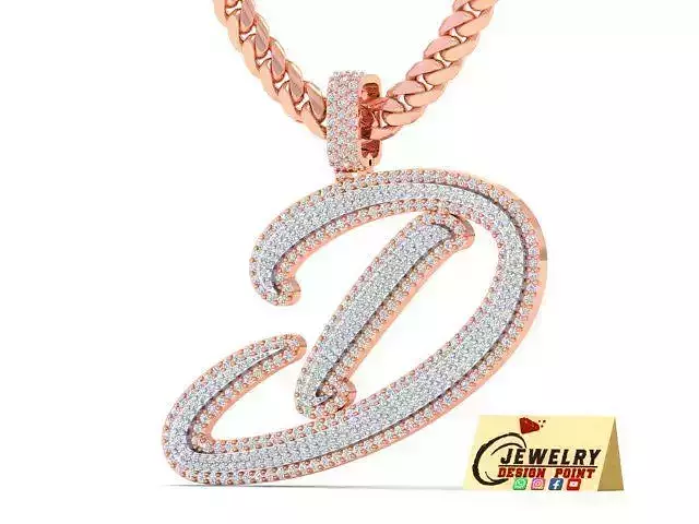 Custom Initial D Letter Diamond Pendant A to Z Alphabet Necklace 3D print model