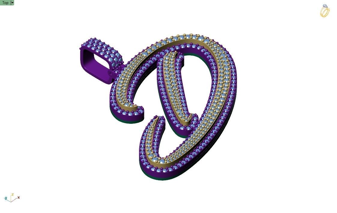 Custom Initial D Letter Diamond Pendant A to Z Alphabet Necklace 3D print model_8