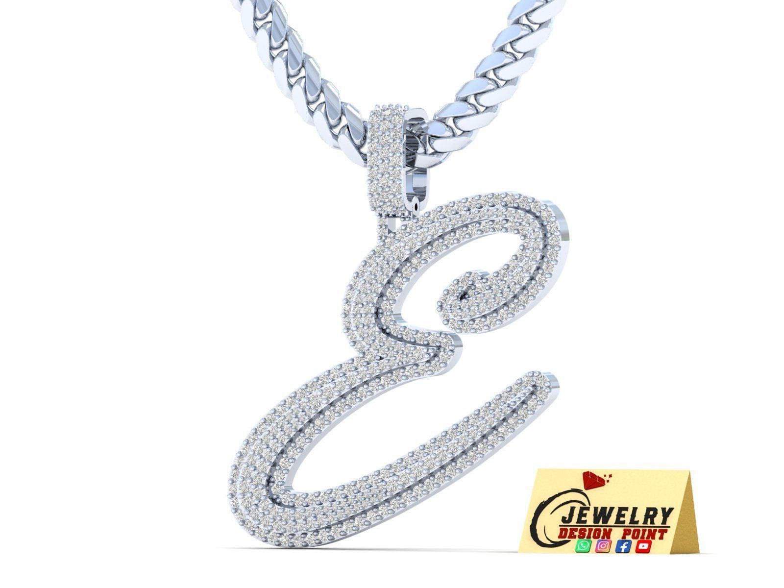 Custom Initial E Letter Diamond Pendant A to Z Alphabet Necklace 3D print model_3