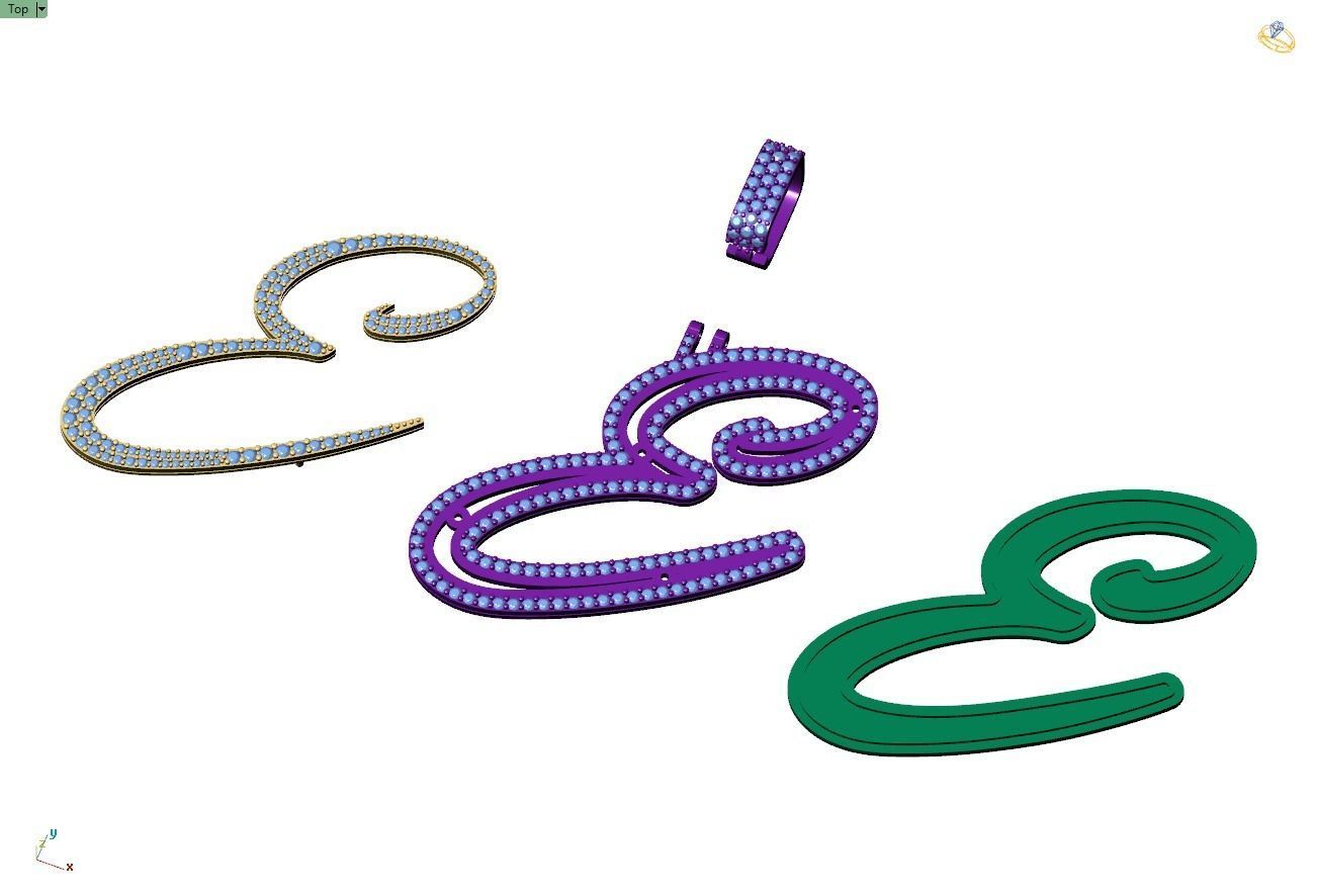 Custom Initial E Letter Diamond Pendant A to Z Alphabet Necklace 3D print model_9