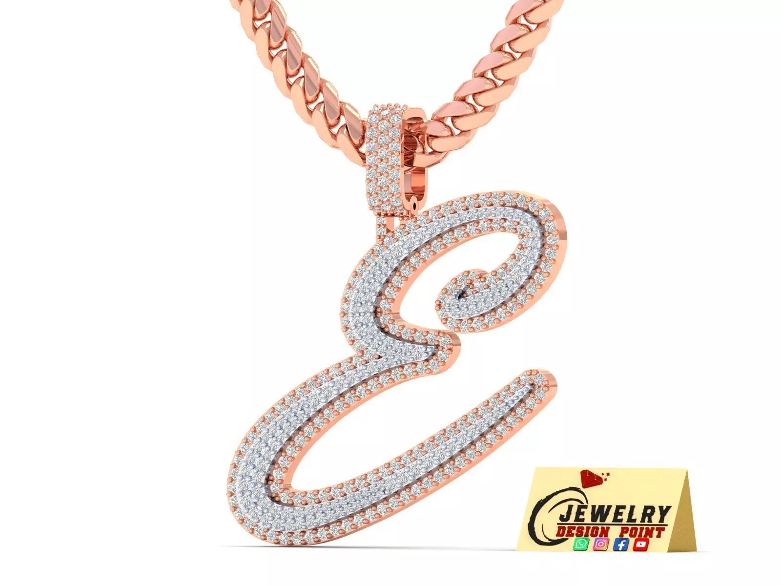 Custom Initial E Letter Diamond Pendant A to Z Alphabet Necklace 3D print model_0