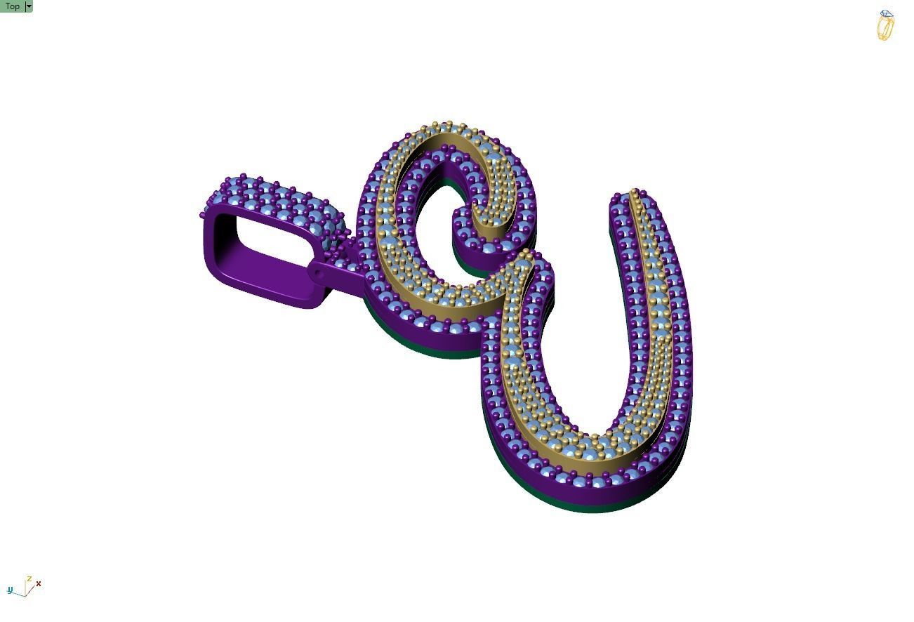 Custom Initial E Letter Diamond Pendant A to Z Alphabet Necklace 3D print model_8