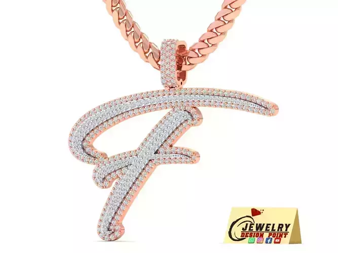 Custom Initial F Letter Diamond Pendant A to Z Alphabet Necklace 3D print model