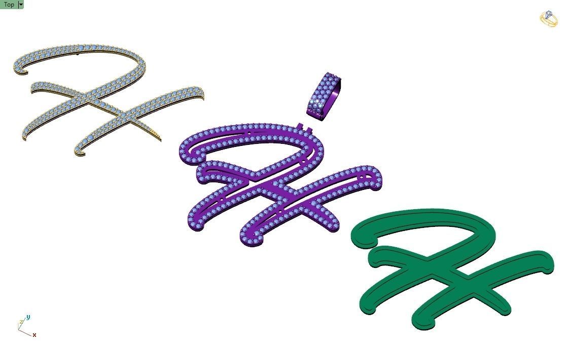 Custom Initial H Letter Diamond Pendant A to Z Alphabet Necklace 3D print model_9