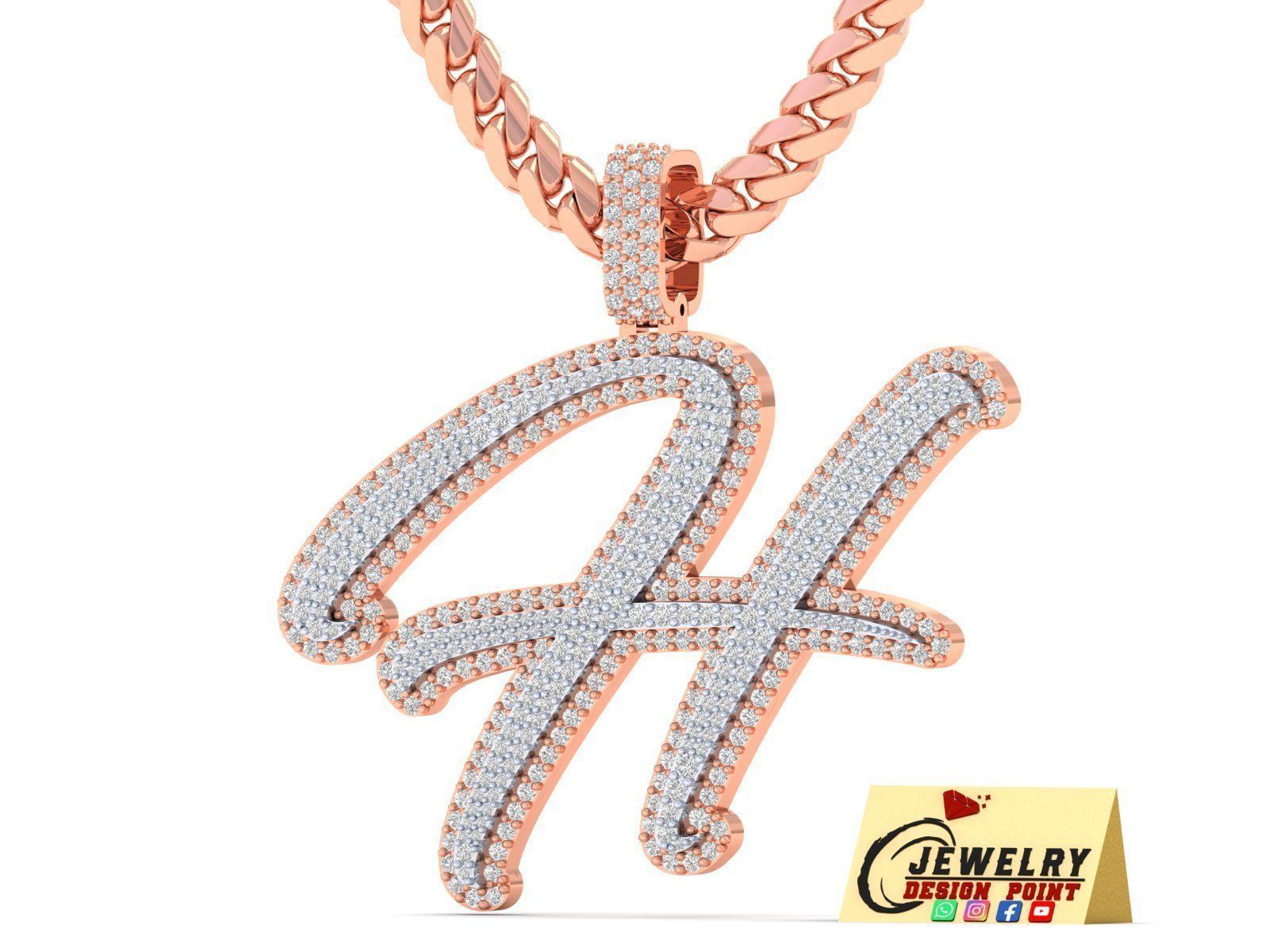 Custom Initial H Letter Diamond Pendant A to Z Alphabet Necklace 3D print model_3