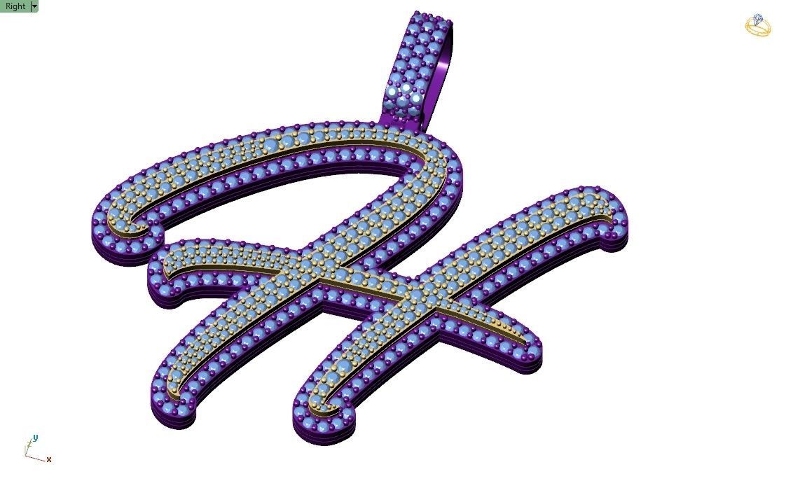 Custom Initial H Letter Diamond Pendant A to Z Alphabet Necklace 3D print model_4