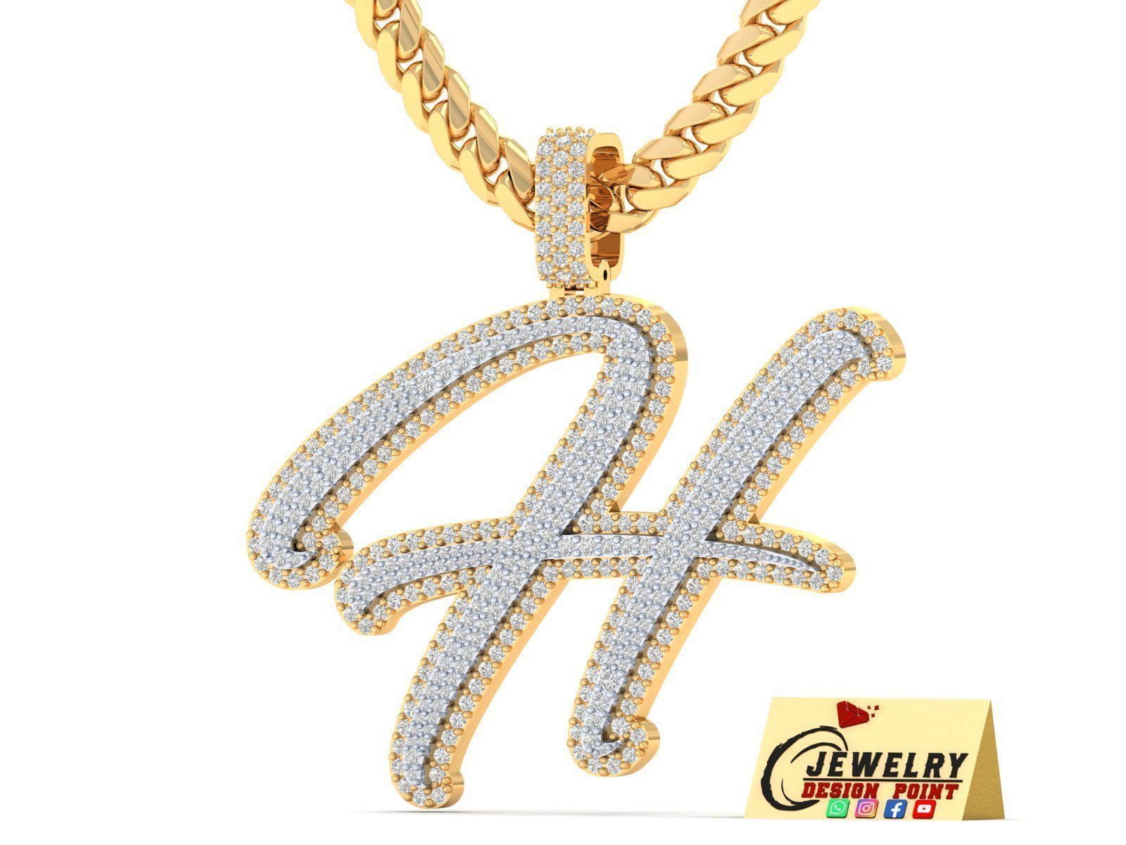 Custom Initial H Letter Diamond Pendant A to Z Alphabet Necklace 3D print model_2