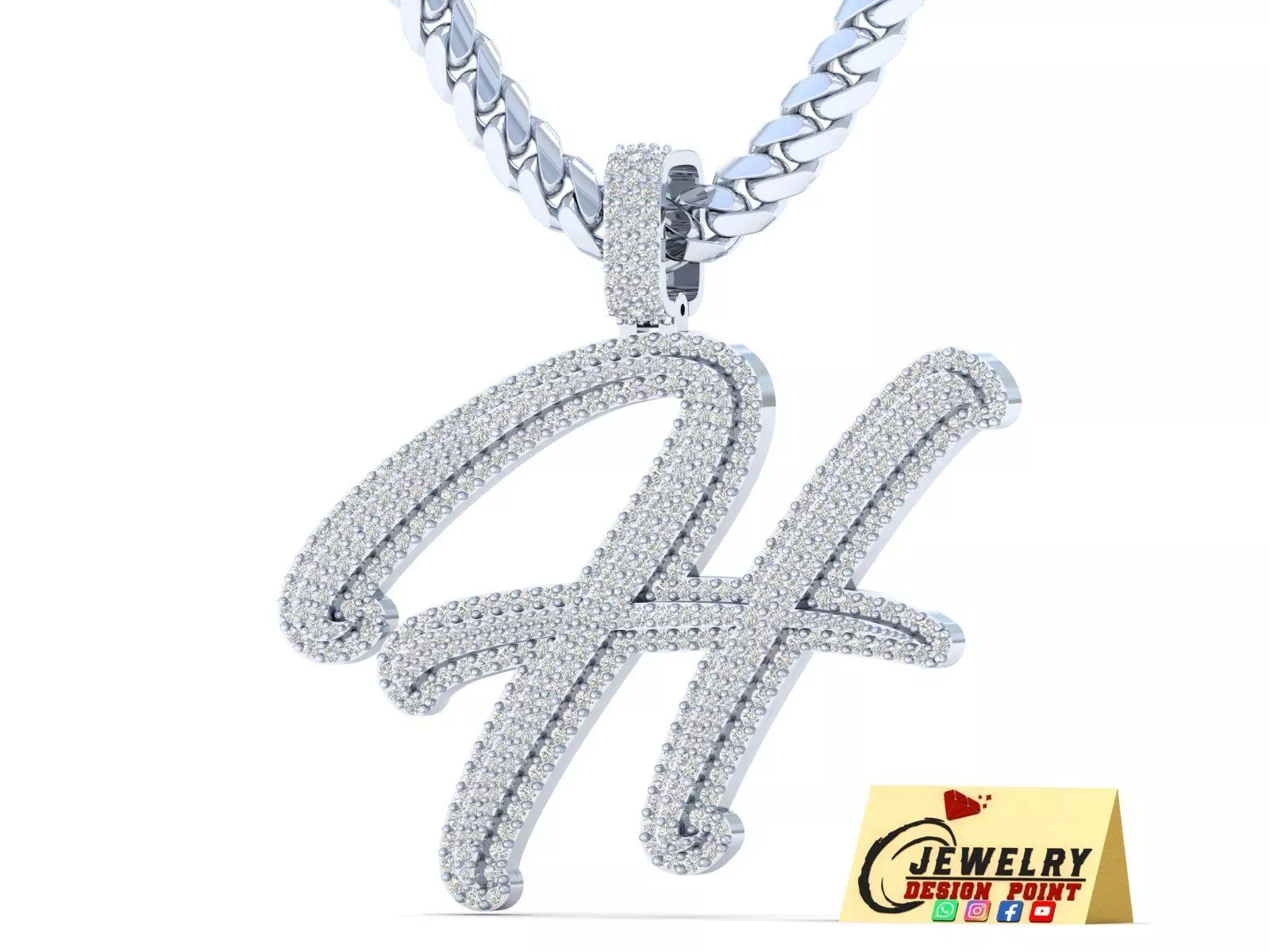 Custom Initial H Letter Diamond Pendant A to Z Alphabet Necklace 3D print model_0