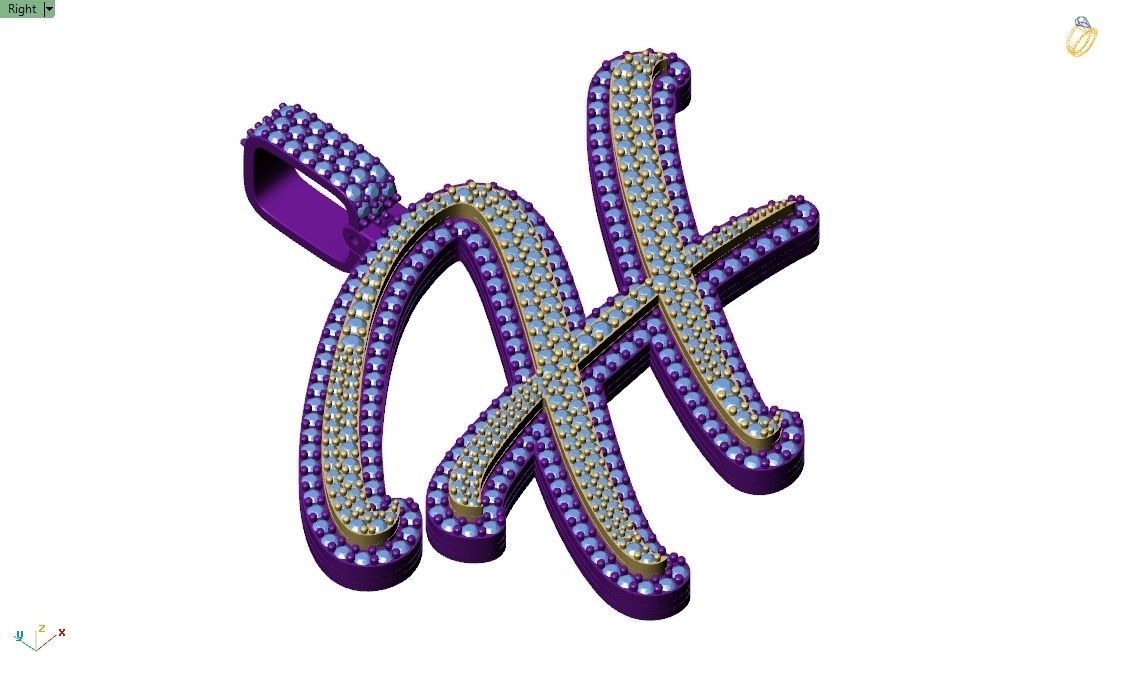 Custom Initial H Letter Diamond Pendant A to Z Alphabet Necklace 3D print model_8