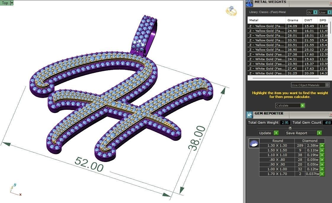 Custom Initial H Letter Diamond Pendant A to Z Alphabet Necklace 3D print model_6
