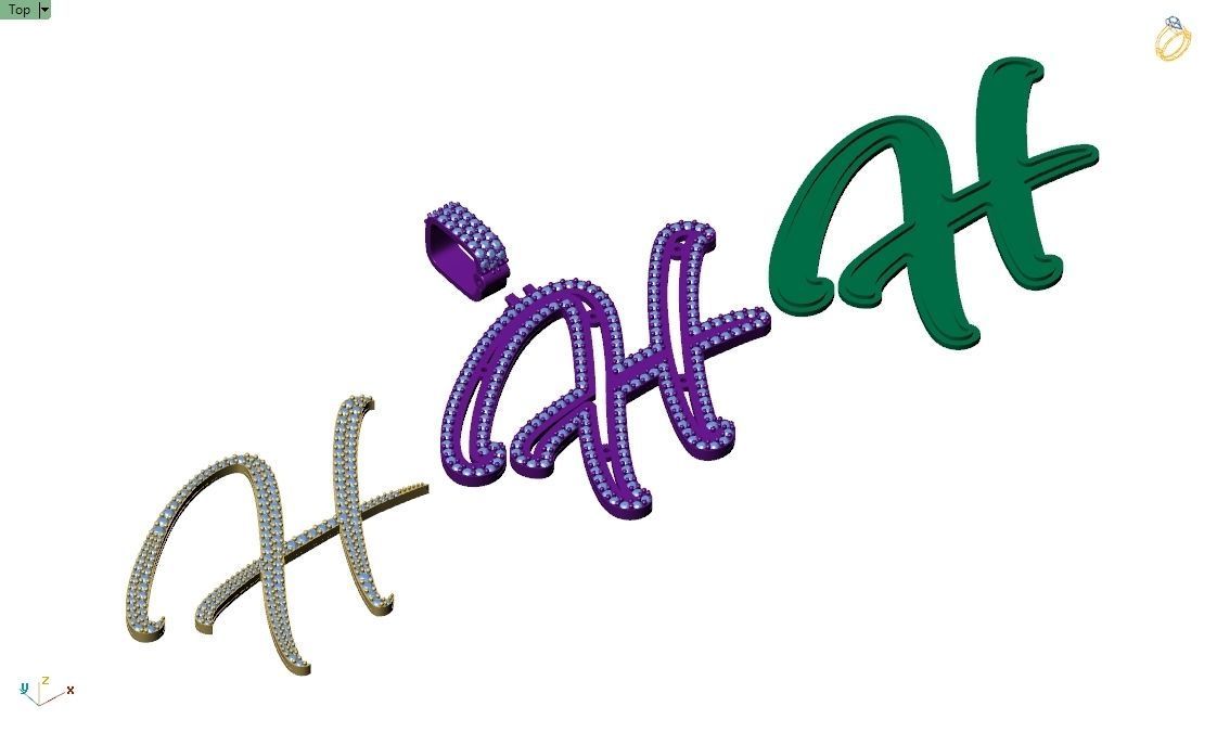 Custom Initial H Letter Diamond Pendant A to Z Alphabet Necklace 3D print model_10